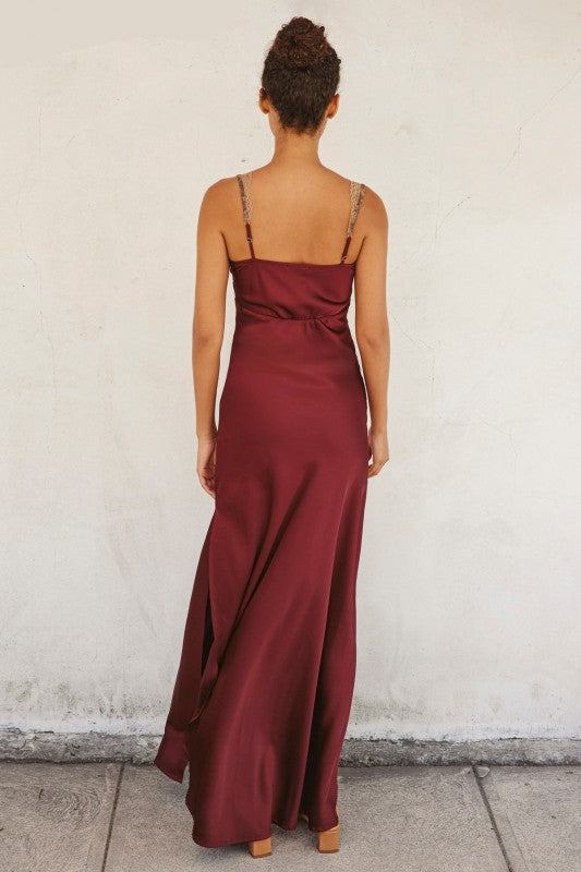 Lace And Satin Maxi Dress (Fig)