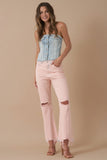 Washed Peach High Rise Crop Flare Jeans