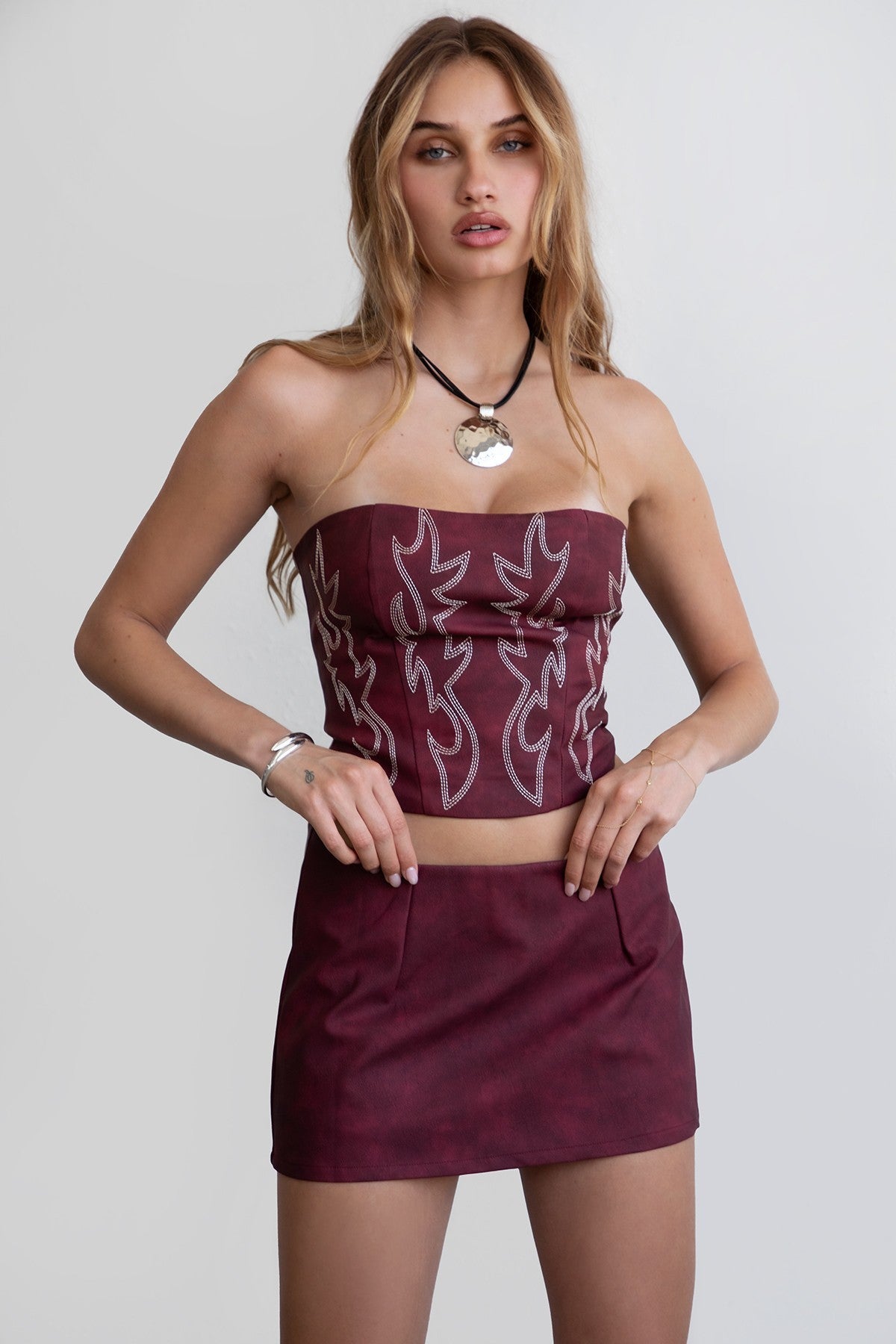 Beckee Leather Embroidered Western Corset Top