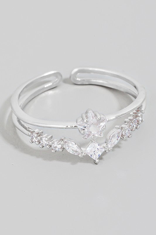 Mini Star Rhinestone Open Band Ring (Silver)