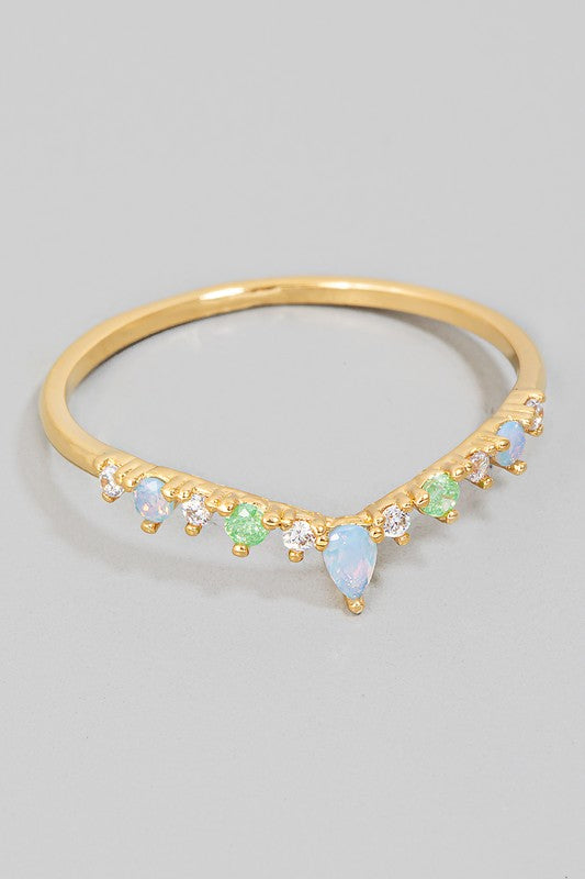 Delicate Rhinestone V Ring (Gold)