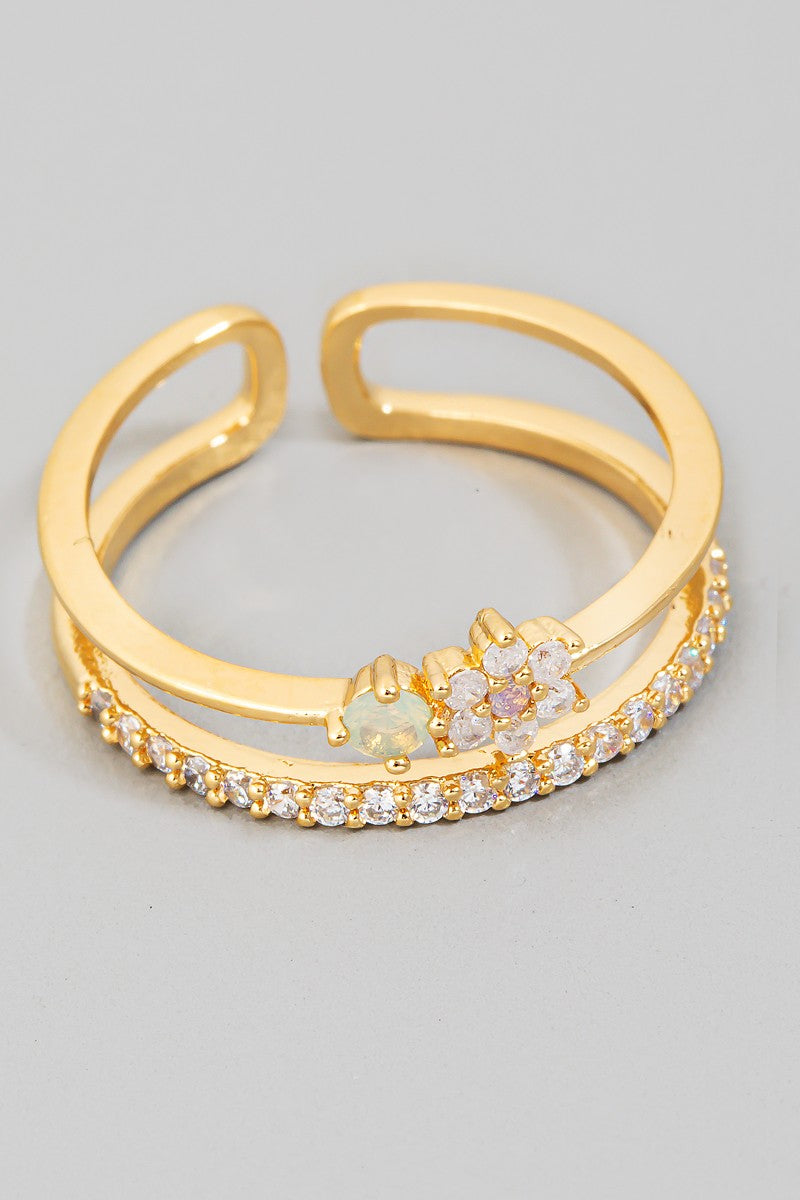 Rhinestone Flower Ring (Gold)