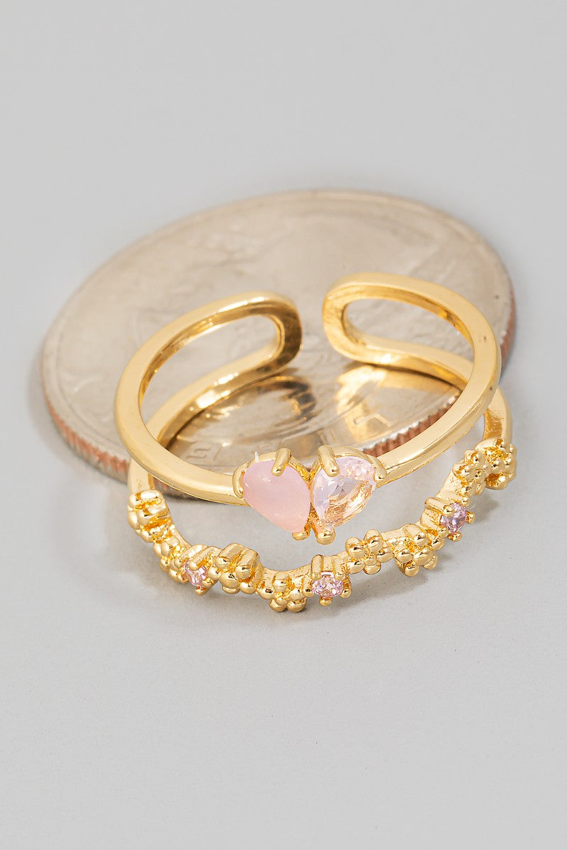 Two Row Floral Rhinestone Ring (Gold)