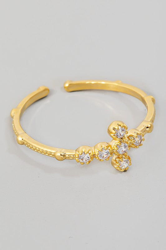Rhinestone Cross Ring (Gold)