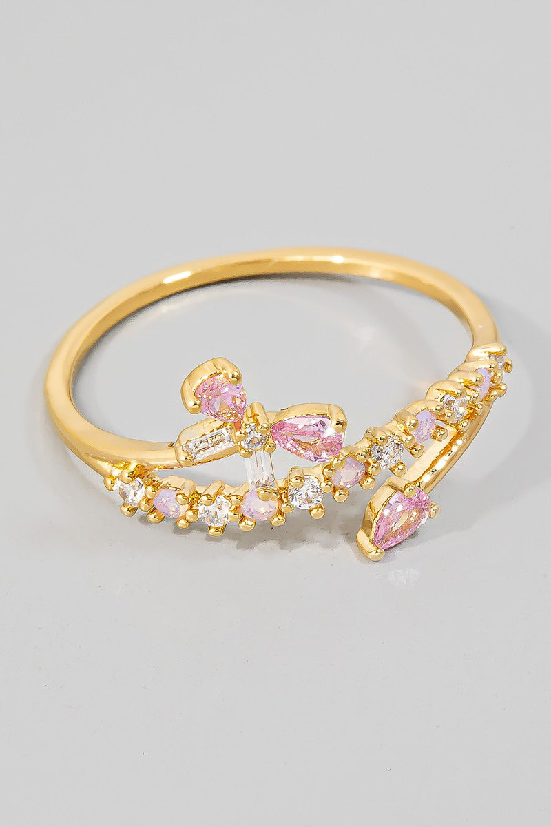 Delicate Ribbon Pink Rhinestone Ring
