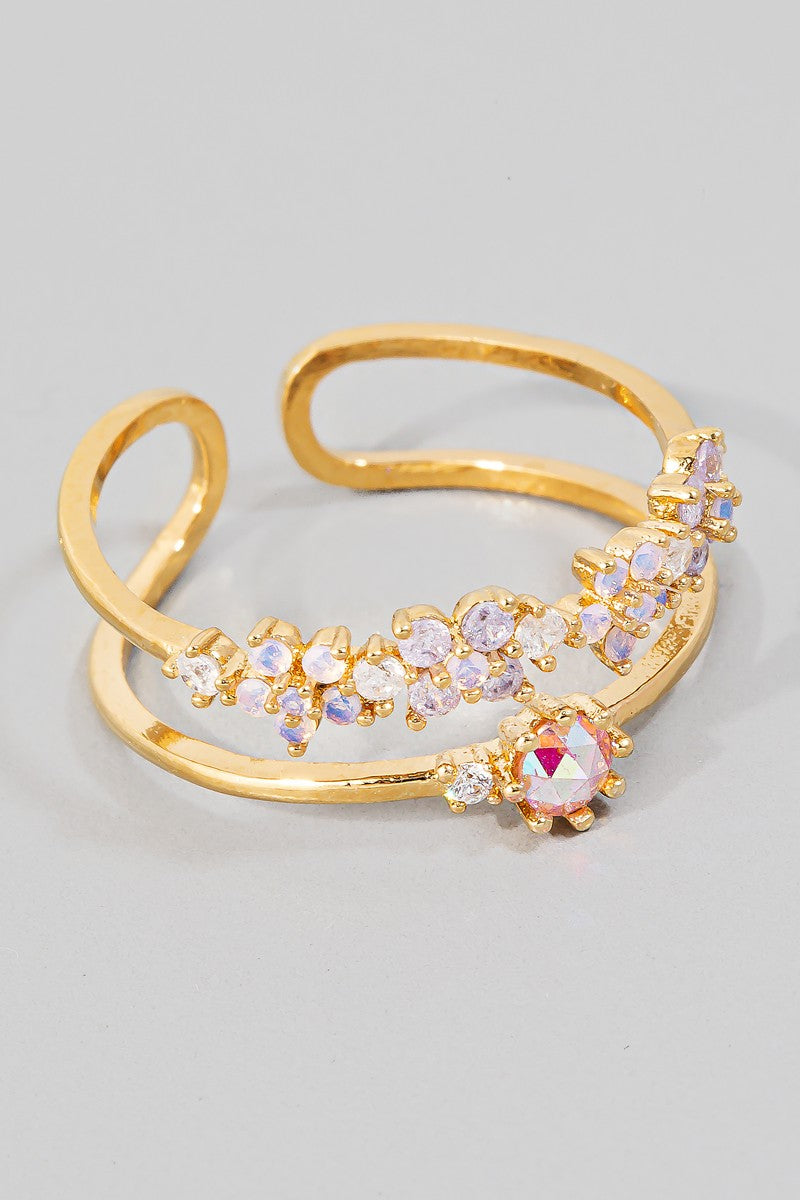 Double Row Floral Rhinestone Ring