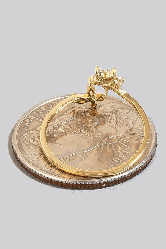 Pave And Studs Pink Flower Open Band Ring