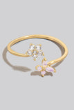Pave And Studs Pink Flower Open Band Ring