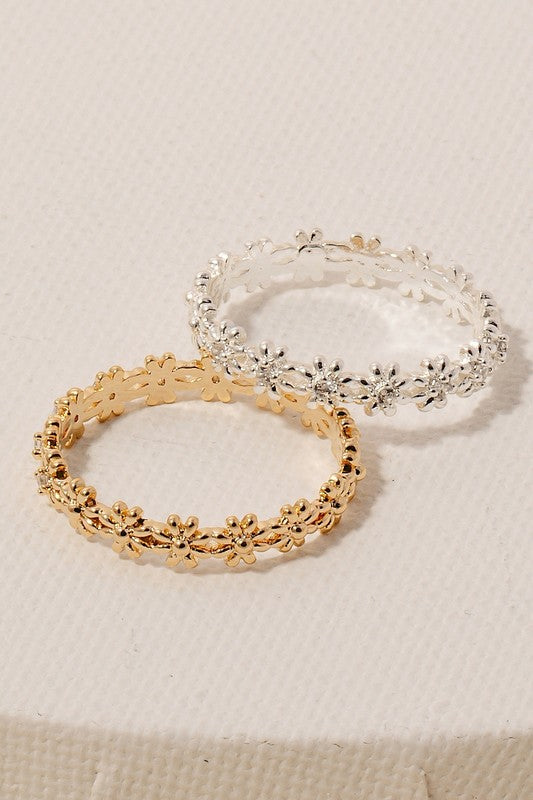 Metallic Mini Flowers Band Ring (Silver)