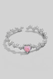 Heart And Metallic Flowers Open Band Ring (Silver)
