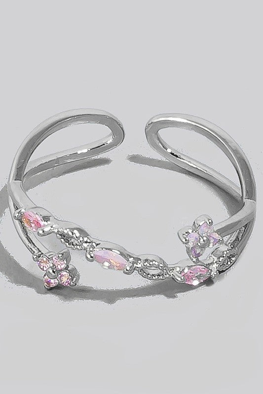 Intricate Mini Flowers Open Band Ring (Silver)