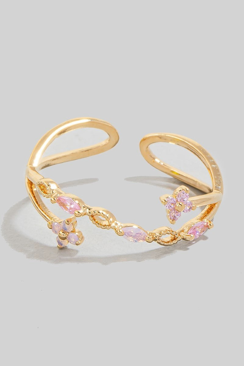 Intricate Mini Flowers Open Band Ring (Gold)