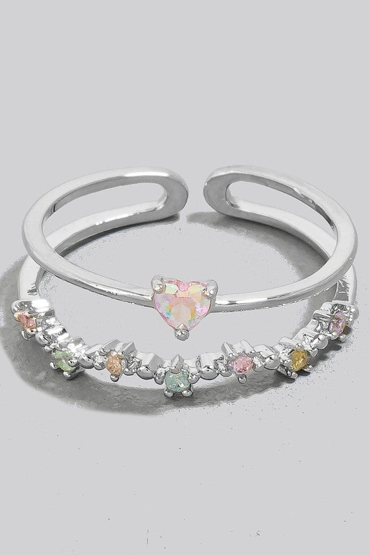 Layered Open Band Heart Ring (Silver)