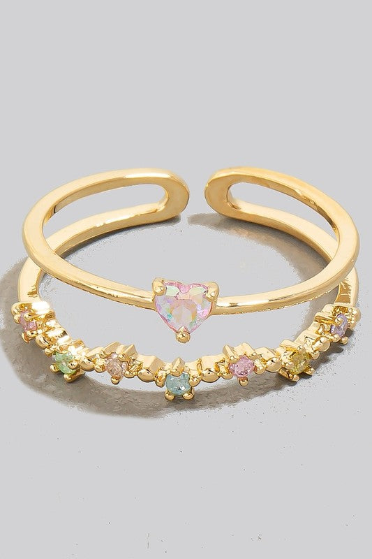 Layered Open Band Heart Ring (Gold)