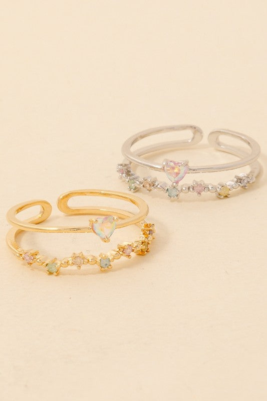 Layered Open Band Heart Ring (Silver)