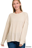 Ribbed Hacci Drop Shoulder Sweater (Sand Beige)