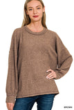 Ribbed Hacci Drop Shoulder Sweater (Brown)