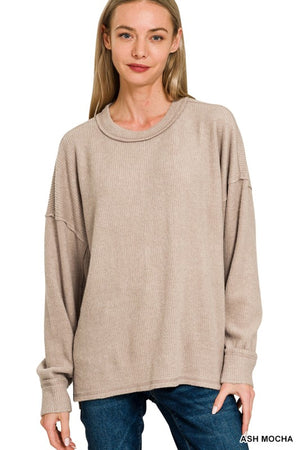 Ribbed Hacci Drop Shoulder Sweater (Ash Mocha)