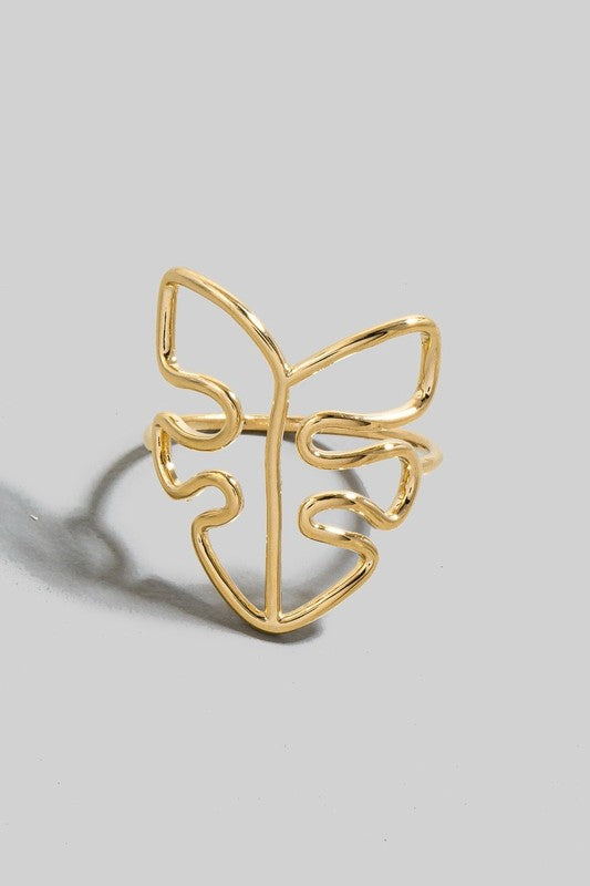 Wire Monstera Ring (Gold)