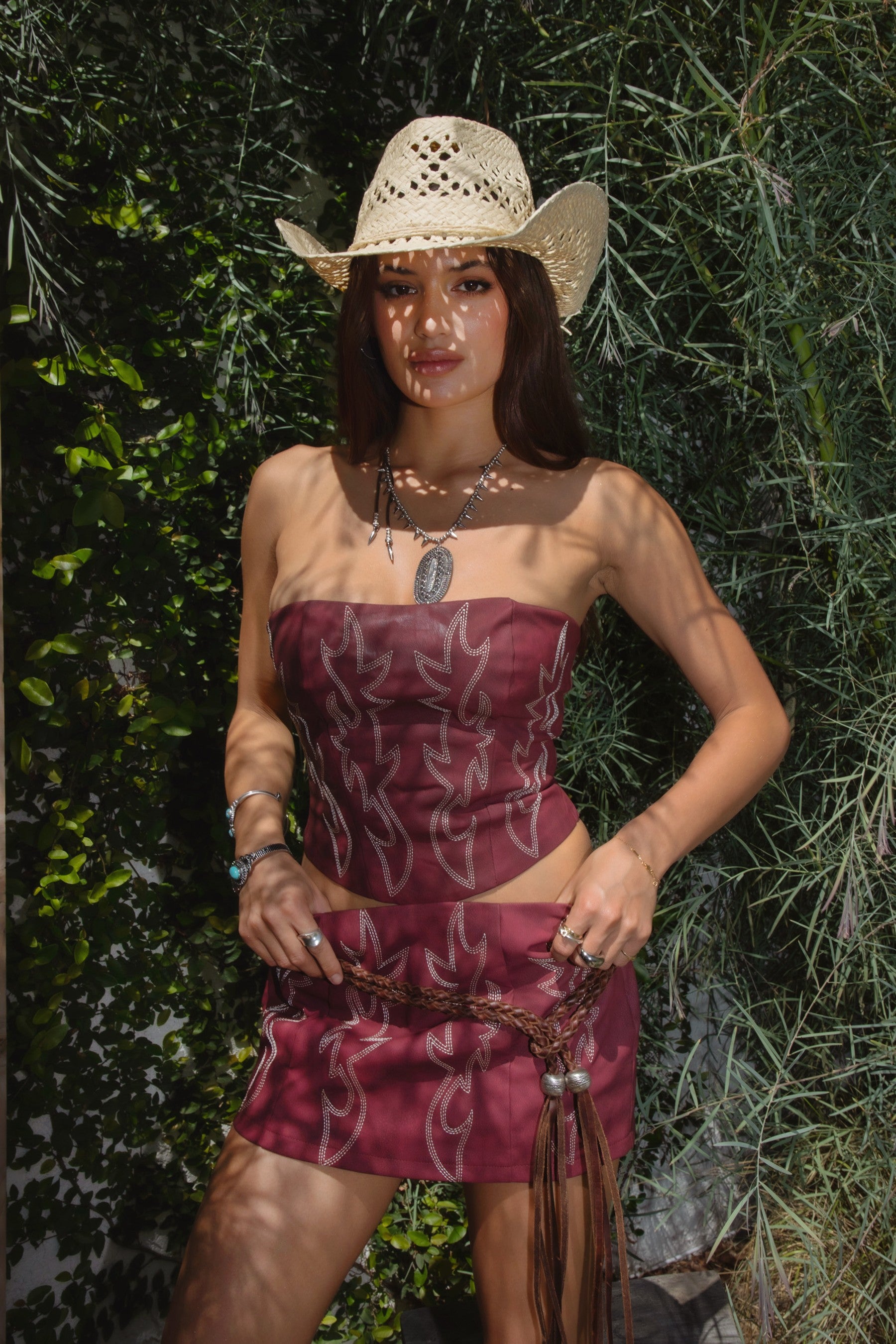 Beckee Leather Embroidered Western Corset Top