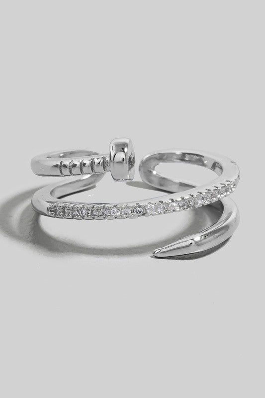 Pave Nail Wrap Around Open Band Ring (Silver)