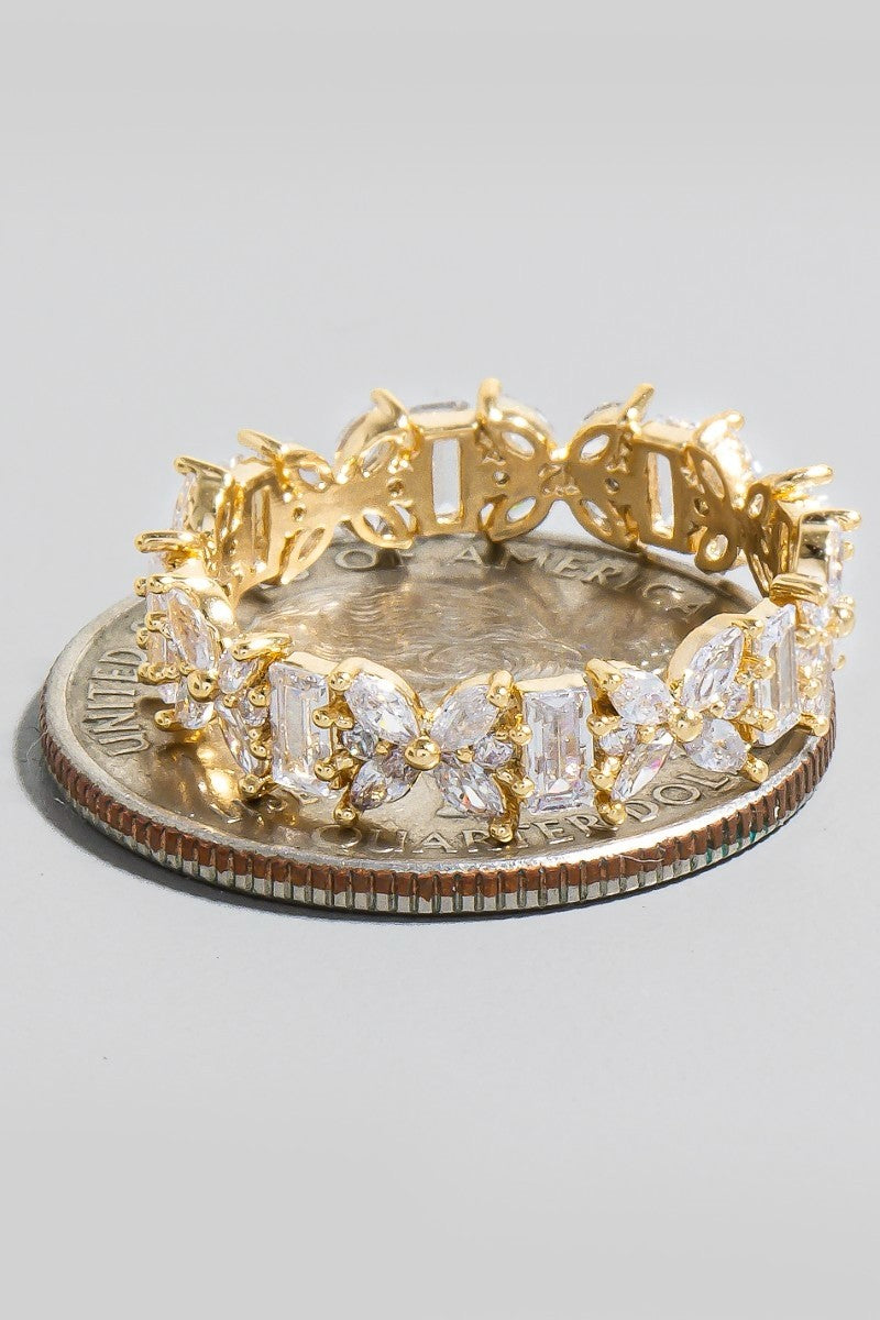 Gold Dipped Cz Butterflies And Baguettes Band Ring (Gold)