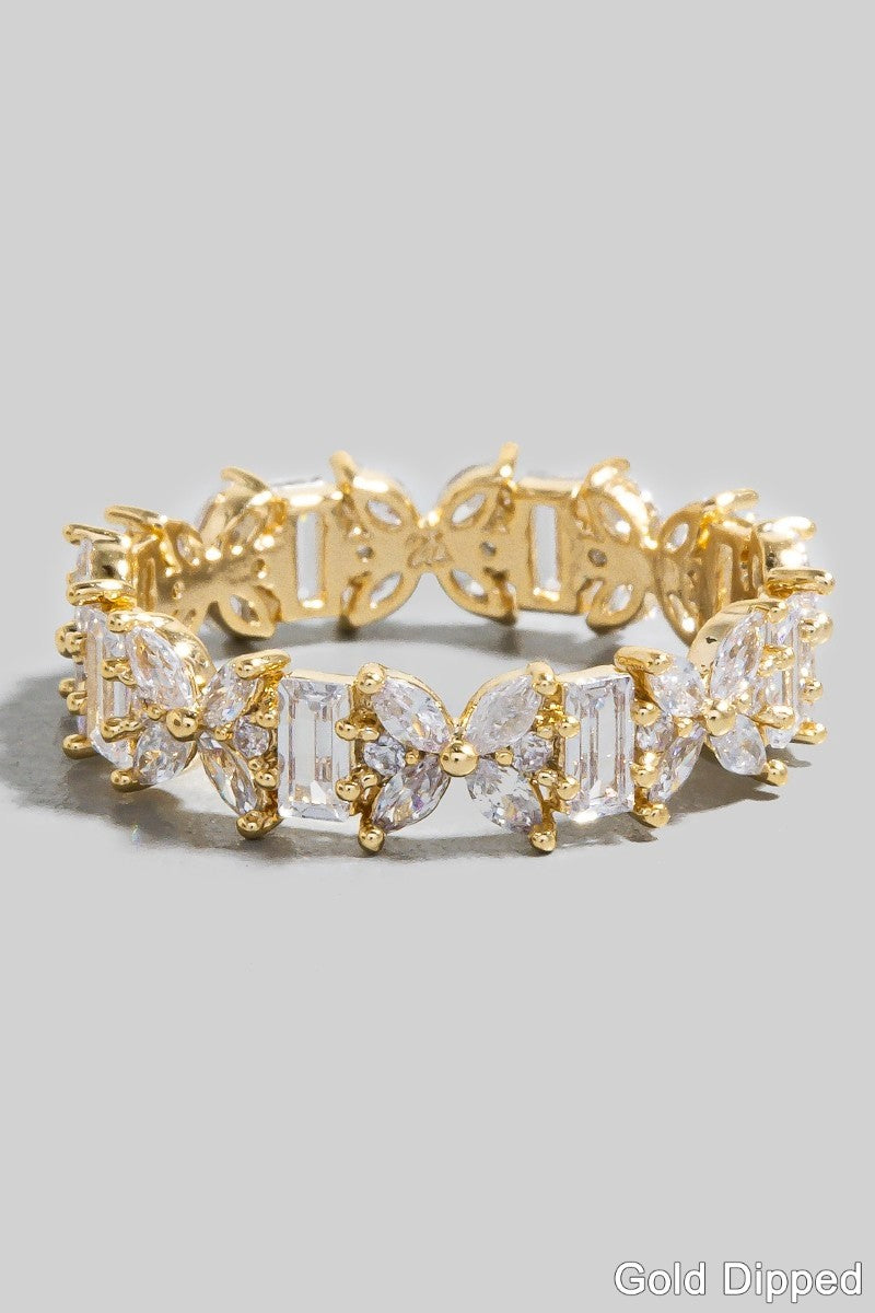 Gold Dipped Cz Butterflies And Baguettes Band Ring (Gold)