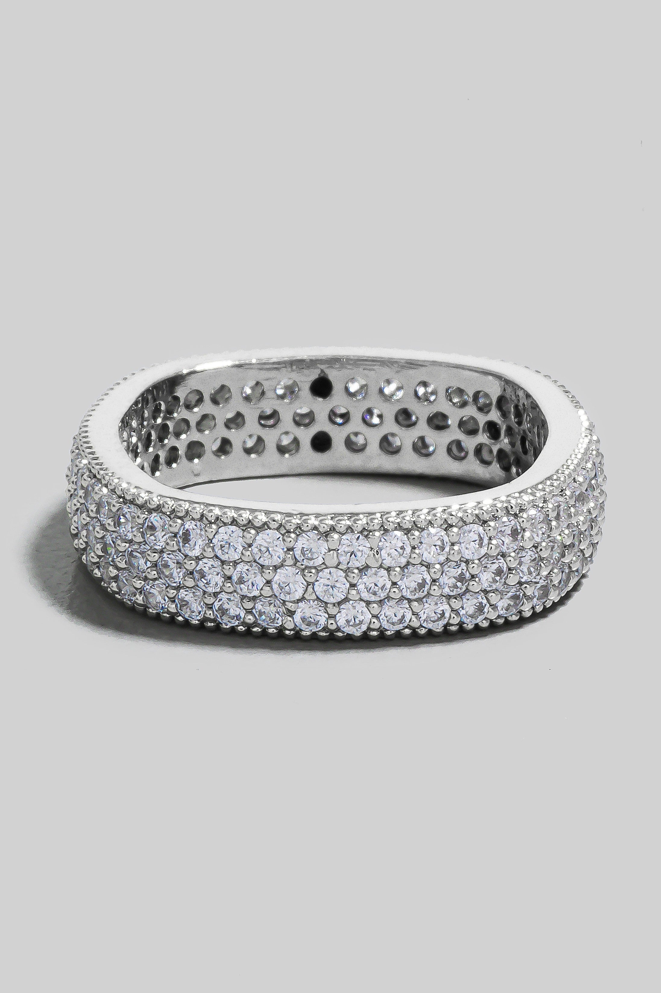 Gold Dipped Cz Pave Square Band Ring (Silver)