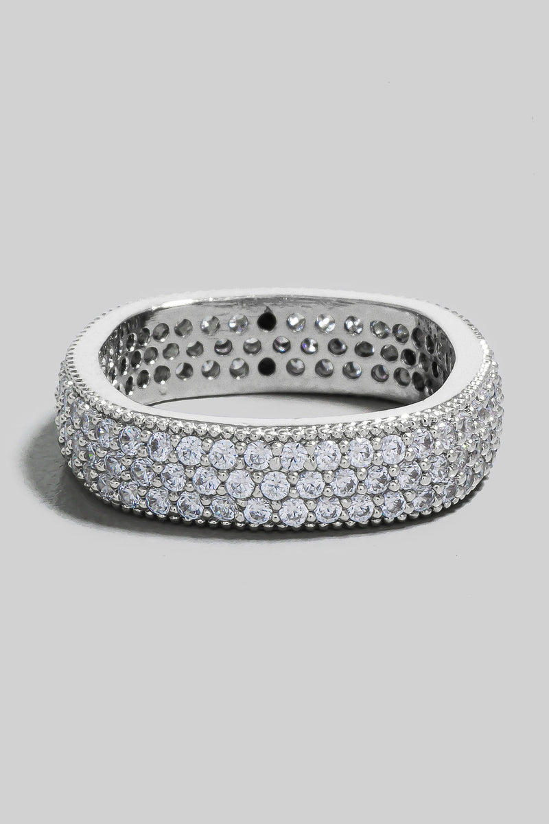 Gold Dipped Cz Pave Square Band Ring (Silver)