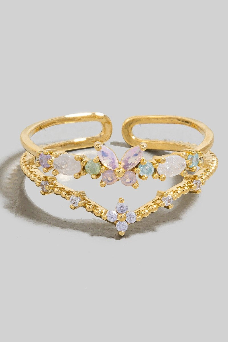 Flower Butterfly Open Band Ring