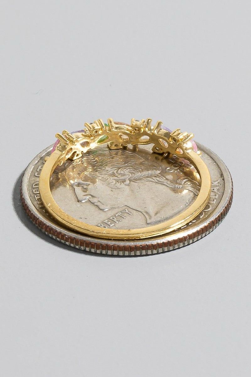 Gold Dipped Mixed Cz Teardrop Station Band Ring