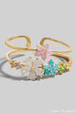 Gold Dipped Cz Station Floral Band Open Ring