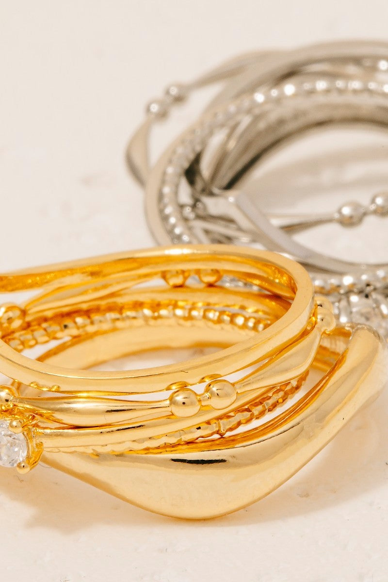 5pc Assorted Styles Band Rings Set (Silver)