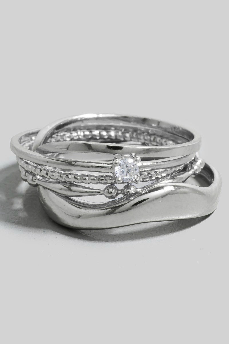 5pc Assorted Styles Band Rings Set (Silver)