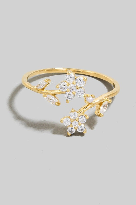 Mini Flowers Open Band Ring(Gold)