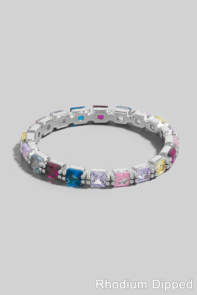 Colorful Cz Studs Dainty Band Ring