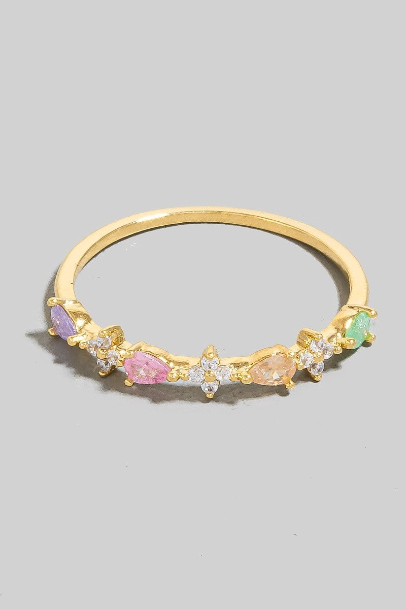 Cz Tear And Clover Dainty Band Ring (Gold)