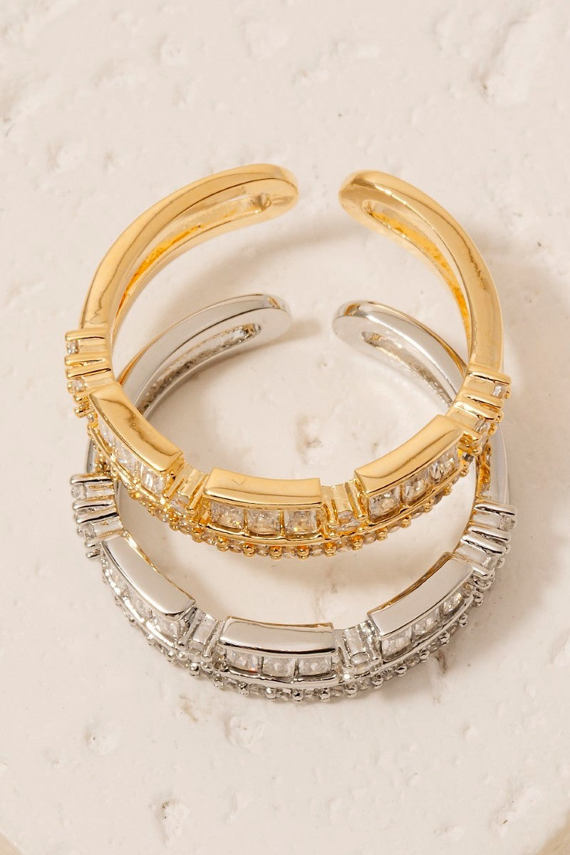 Intricate Pave Layered Open Band Ring (Gold)