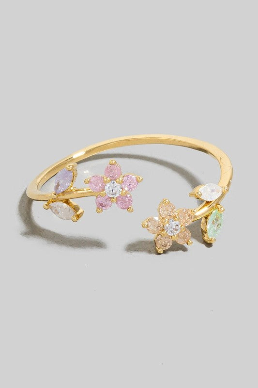 Flower And Leaves Dainty Band Ring (Gold)