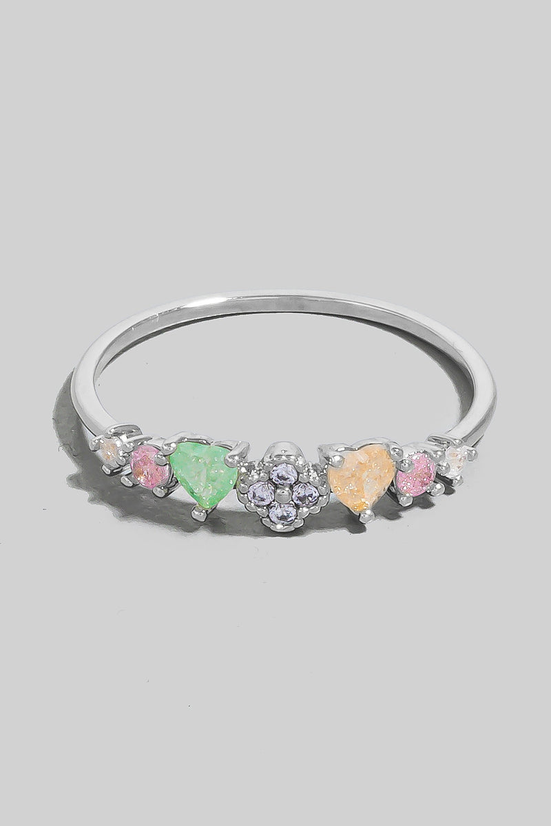 Cz Heart And Clover Dainty Band Ring (Silver)