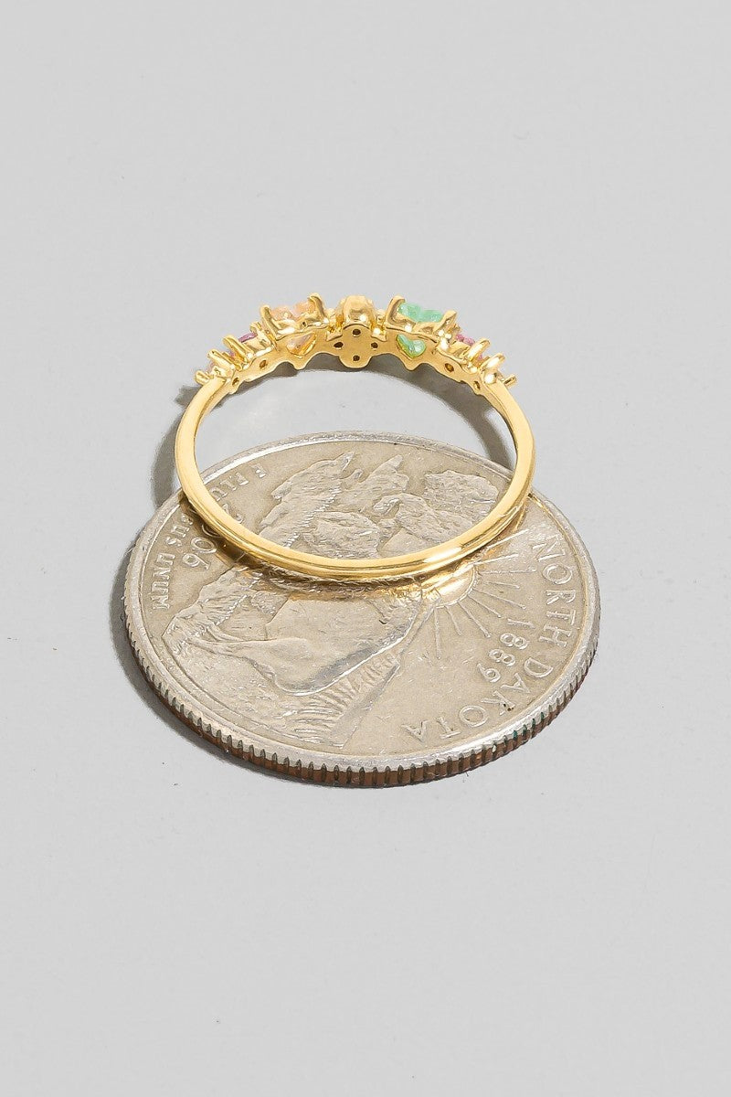 Cz Heart And Clover Dainty Band Ring (Gold)