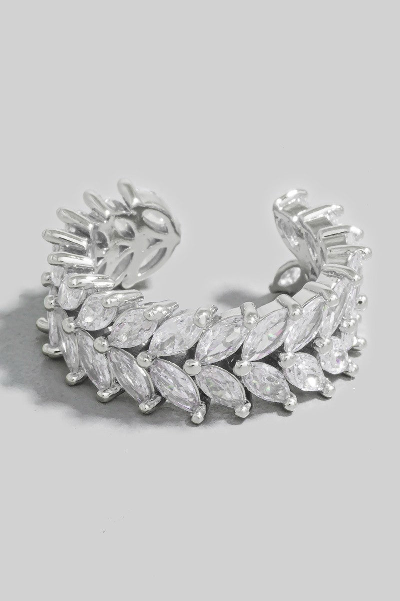Rhinestone Leaves Open Ring (Silver)