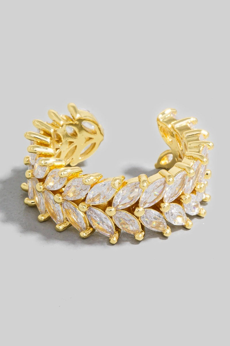 Rhinestone Leaves Open Ring (Gold)