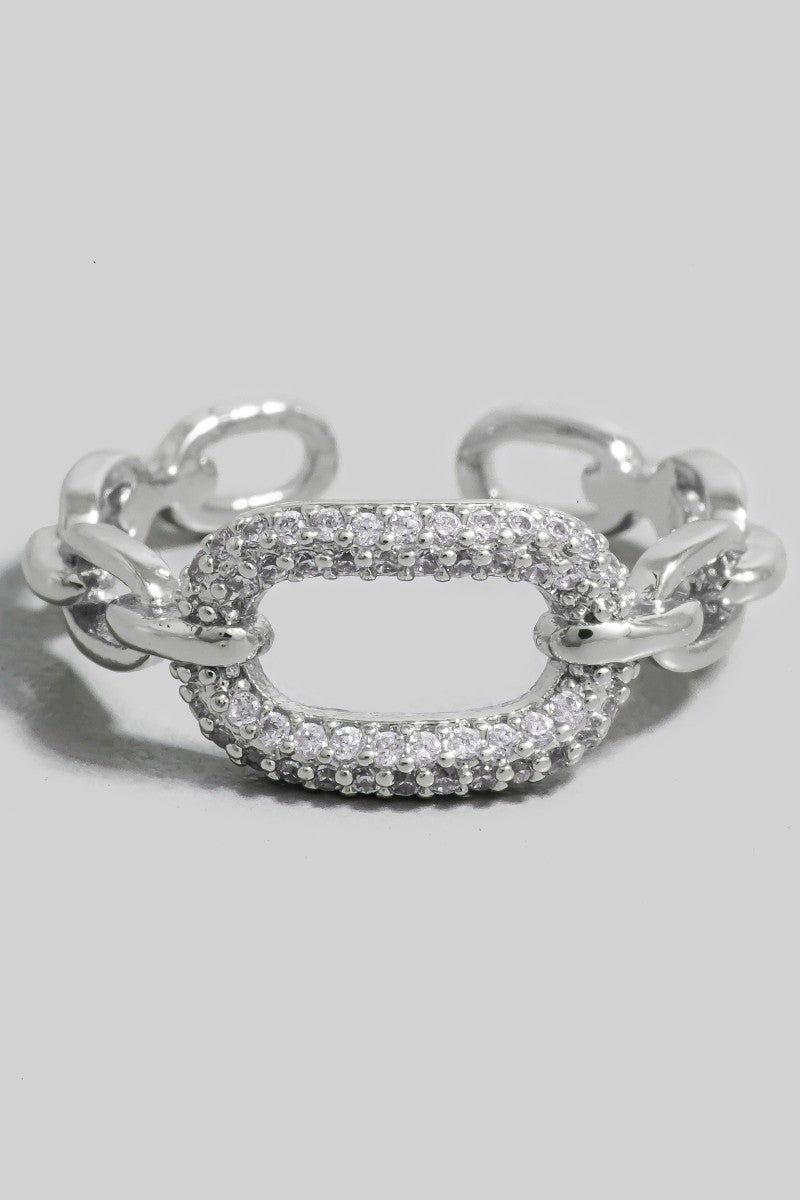 Pave Oval Chain Link Metal Ring (Silver)
