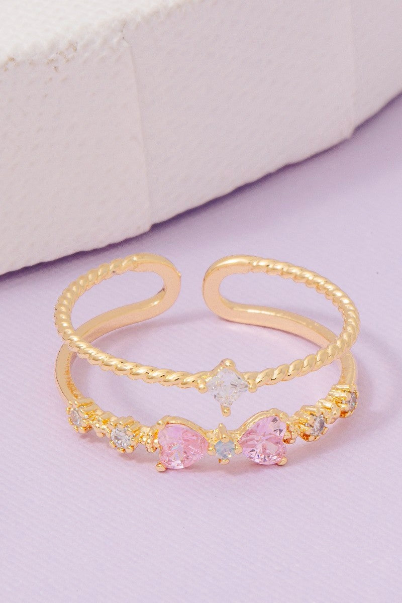 Double Rhinestone Bow Ring