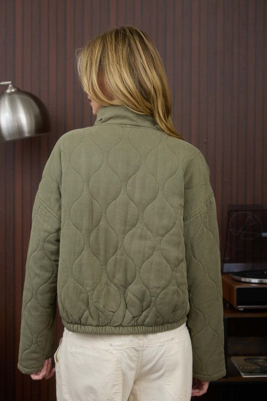 Quilted Tie Puffer Jacket (Olive)