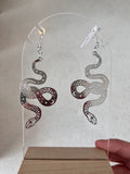 Gothic Hollow Snake Earrings Silver