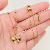 Gold Plated Stainless Steel Bow Pendant Necklace
