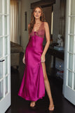 Lace And Satin Maxi Dress (Magenta)