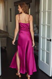 Lace And Satin Maxi Dress (Magenta)